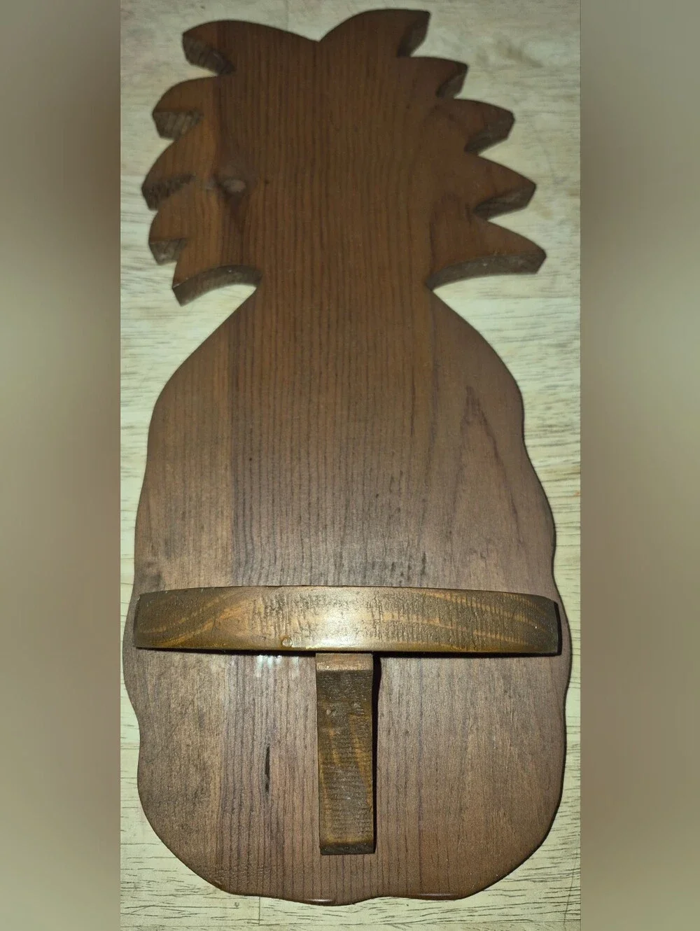 Hand-Carved Wooden Pineapple wall mount featuring a brown stain and Lower Shelf